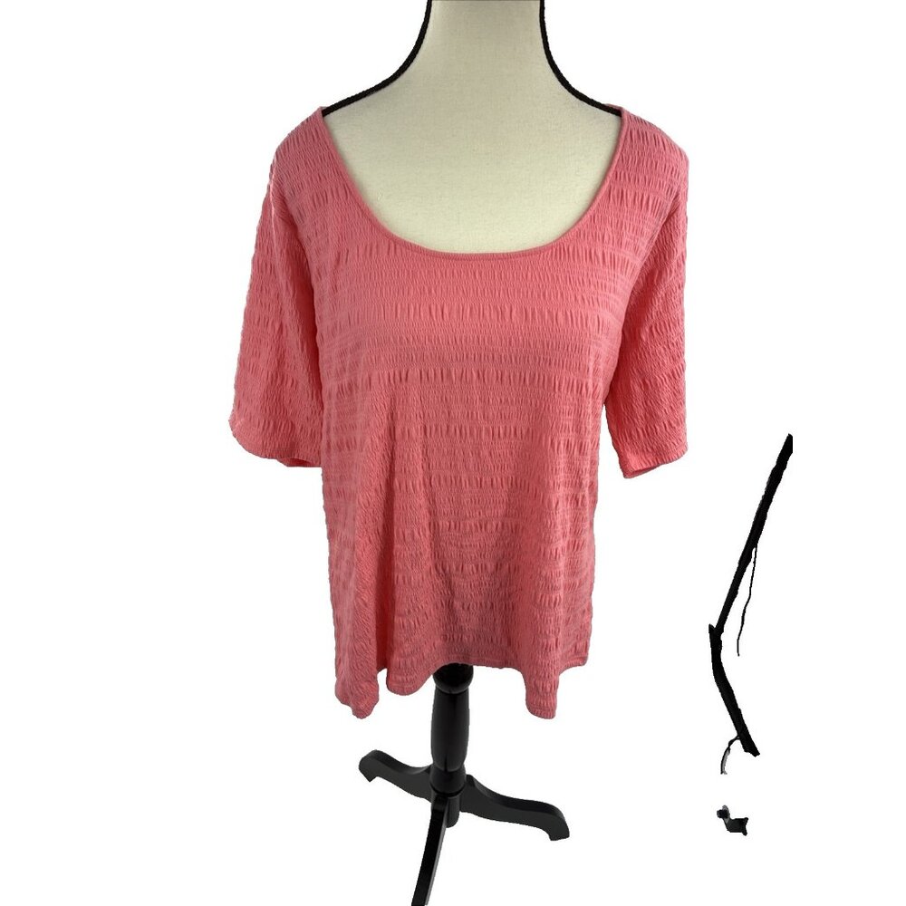 A New Day Womens Top Size XXL Pink Short Sleeve Textured Blouse Casual Wear